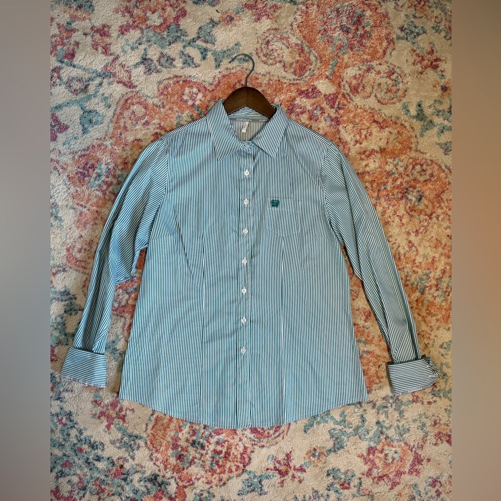 Women's Cinch Blue Pinstripe Button Up